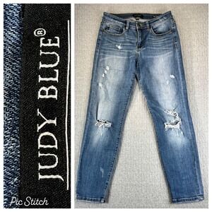 Judy Blue Relaxed Fit Distressed Blue Jeans Women 9/29(27X26‎ 1/2) mid rise